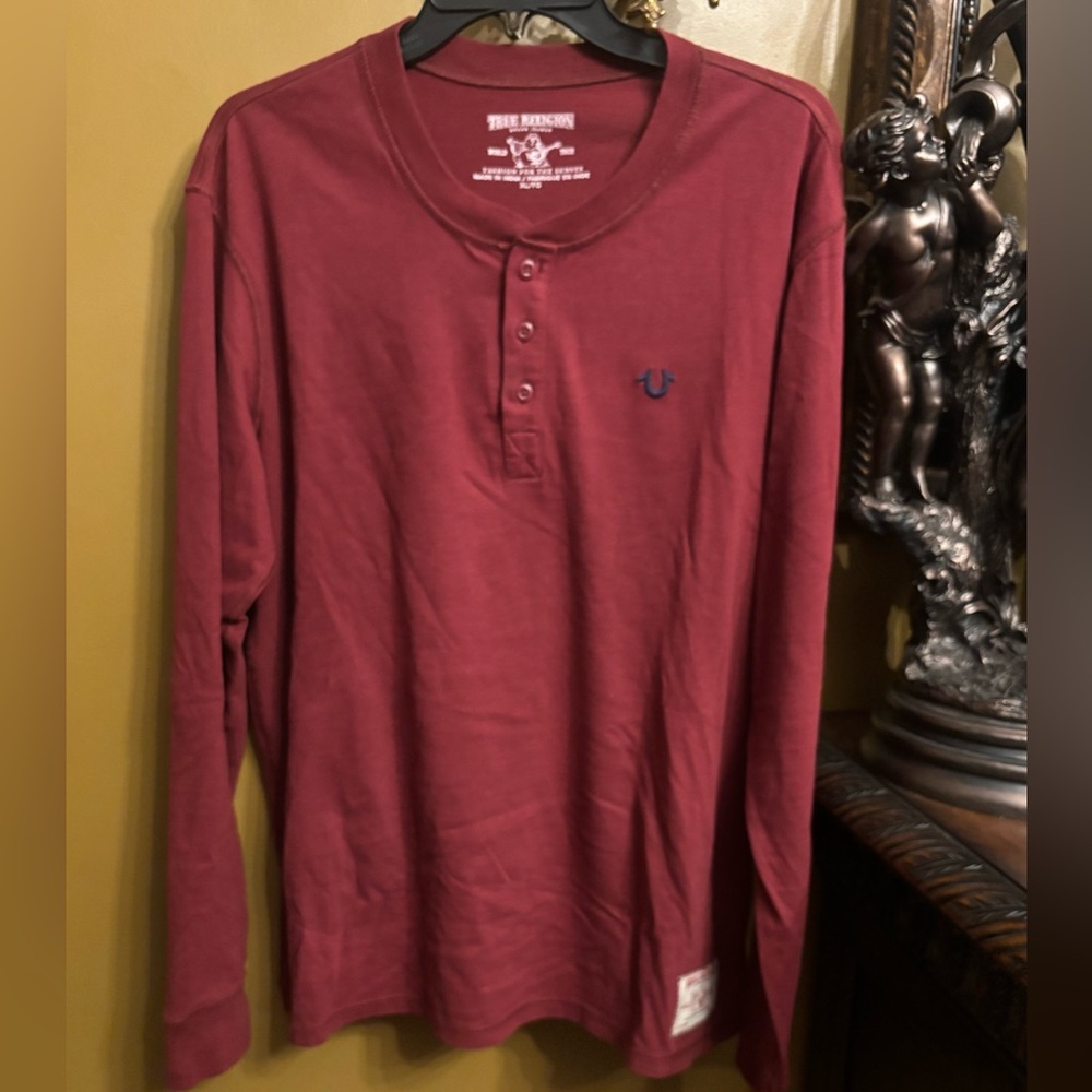 True Religion Burgundy Long Sleeve Henley